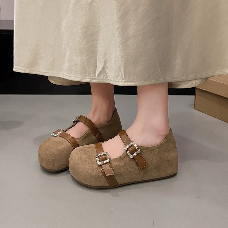 Women's Elegant Versatile Mary Jane Shoes, 2026 Autumn New Korean Shallow Vamp Platform Hidden Heel Double Strap Flats