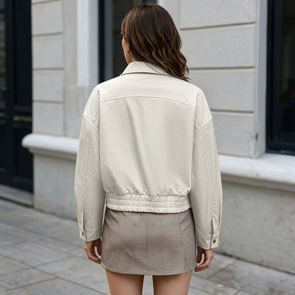 Womens Casual Solid-Color Lapel Short Jacket Coat