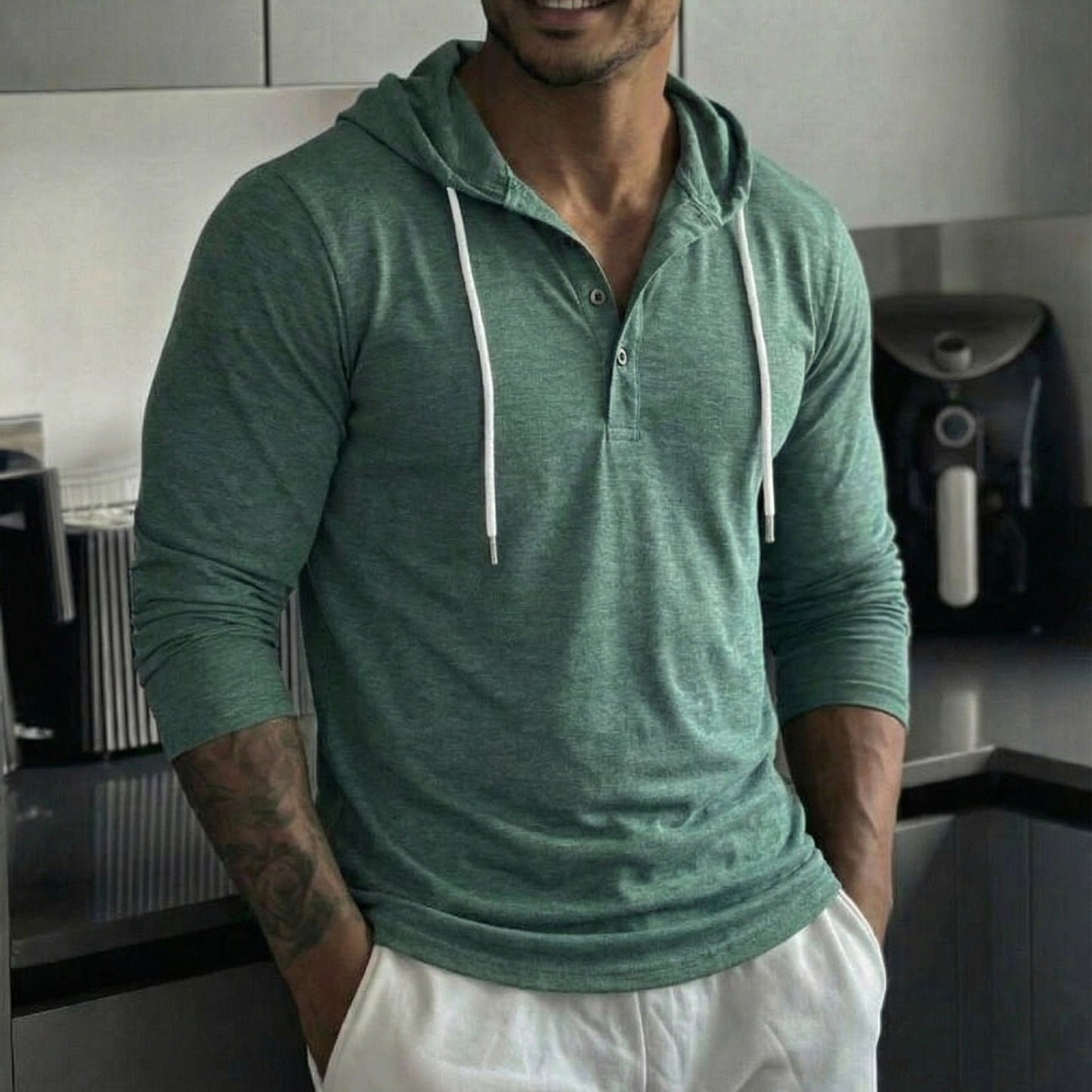 Outdoor Leisure Fitness Sports Button-up Long-sleeved Hooded Shirt