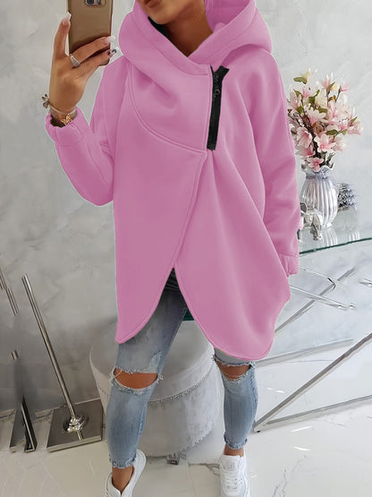 2025 European And American Cross-Border Women's Long-Sleeved Casual Black Hooded Jacket Sweatshirt With Front Pocket Zipper Hoodie