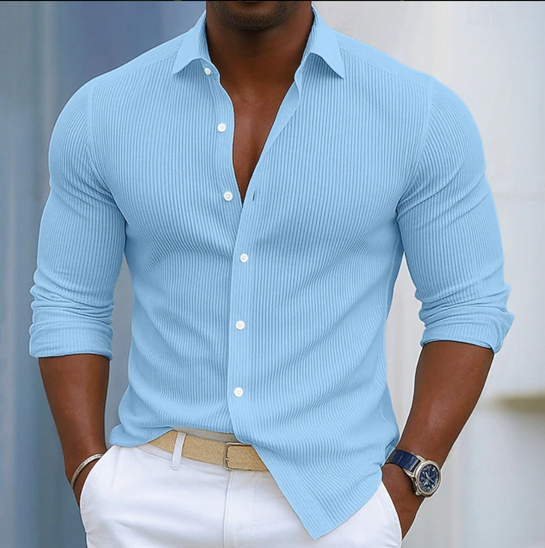 Casual Solid-color Long-sleeve Shirt With A Lapel Collar
