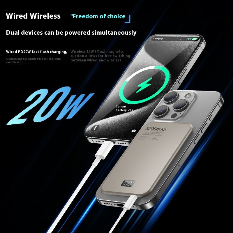 Magnetic Wireless Digital Display Aluminum Alloy Fast Charging Mobile Power Supply