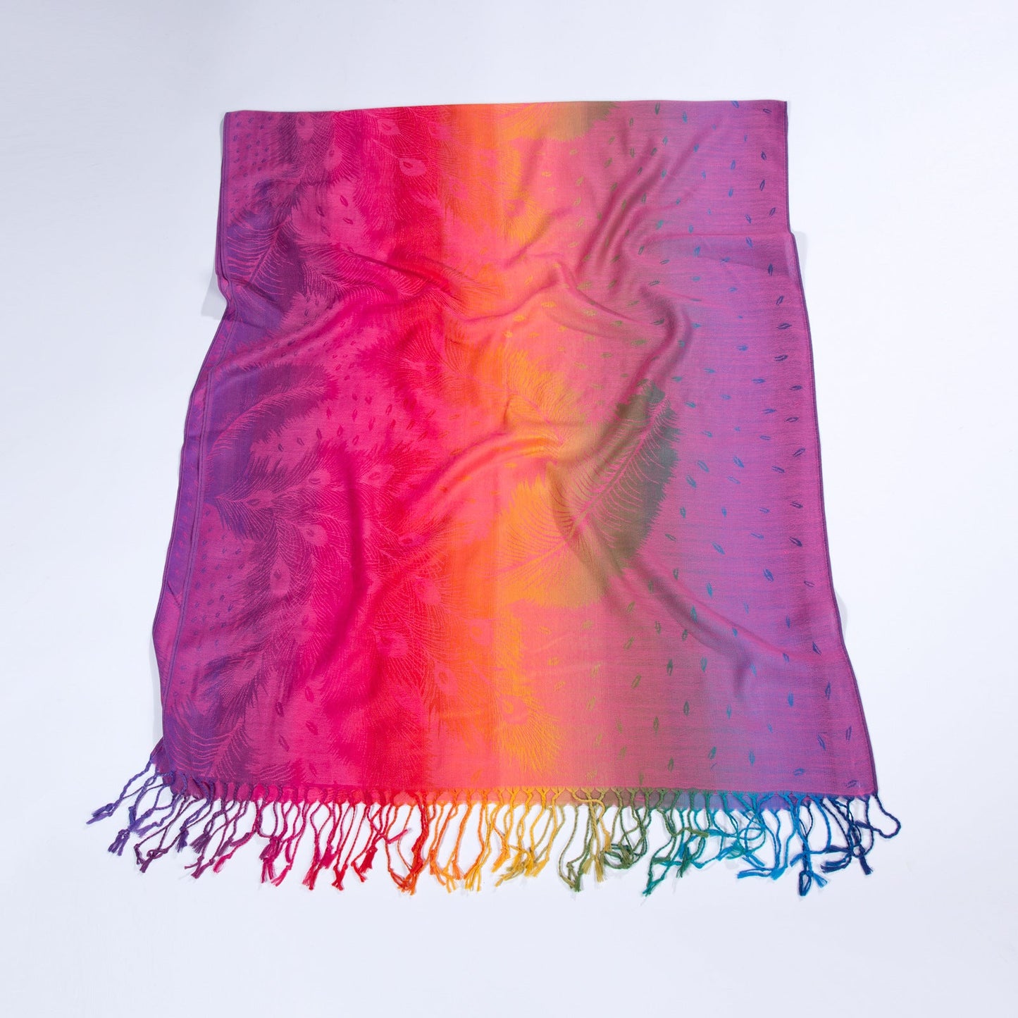 Ethnic-style Fallwinter Colorful Gradient Feather-patterned Neck Scarf