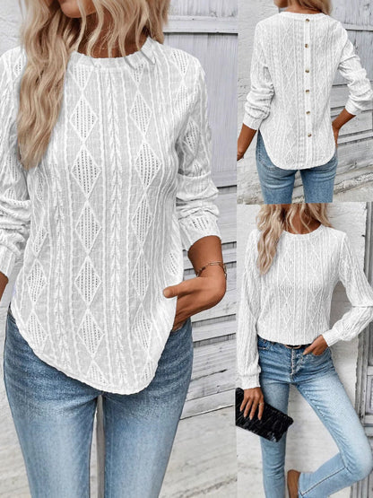 Women's Tops Amazon New Autumn And Winter Back-Button Single-Button Long-Sleeve Round-Neck Casual T-Shirt For Women