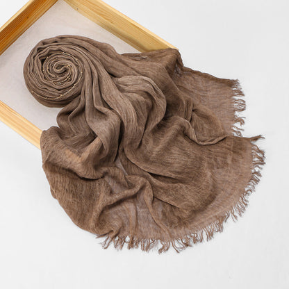 Cross-border Arrival Rayon Crinkle Chain-pattern Fringed Long Scarf