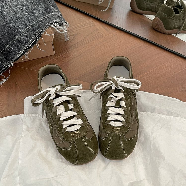 Women's New Retro Suede German Training Shoes Lace Up Casual Sneakers Versatile Comfortable Women Shoes