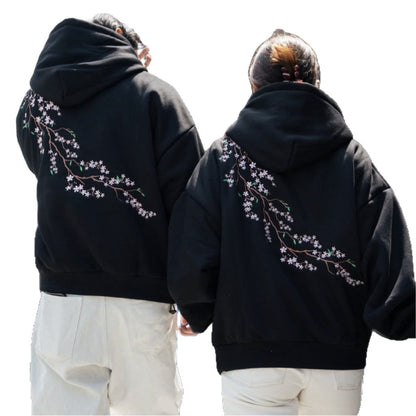 European And American Autumn And Winter Cherry Blossom Hooded Sweater Men And Women Street Hip Hop Retro