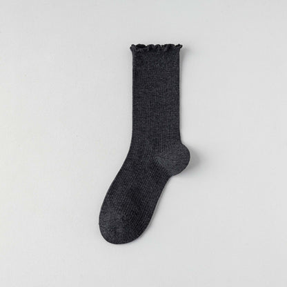 Womens Socks Solid Color Mid-calf Length Summer Thin Style Pure Cotton