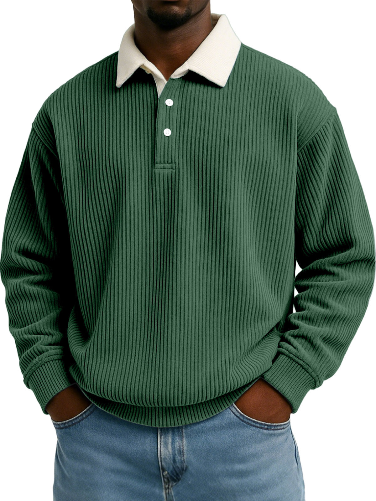 Mens Retro Color-block Corduroy Striped Casual Long-sleeve Shirt