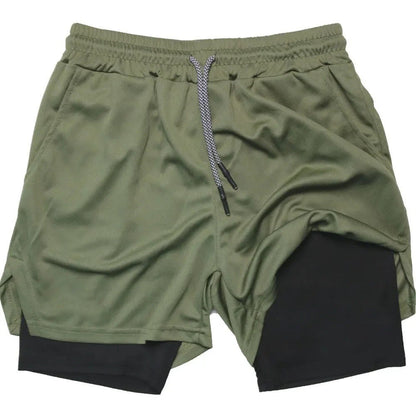 Mens Double-Layer Breathable Casual Shorts With A False Two-Piece Design