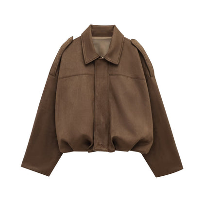 European And American Cross-Border Women's Clothing 2025 Early Spring New Fashion Suede Casual Style Versatile Casual Simple Aviator Jacket