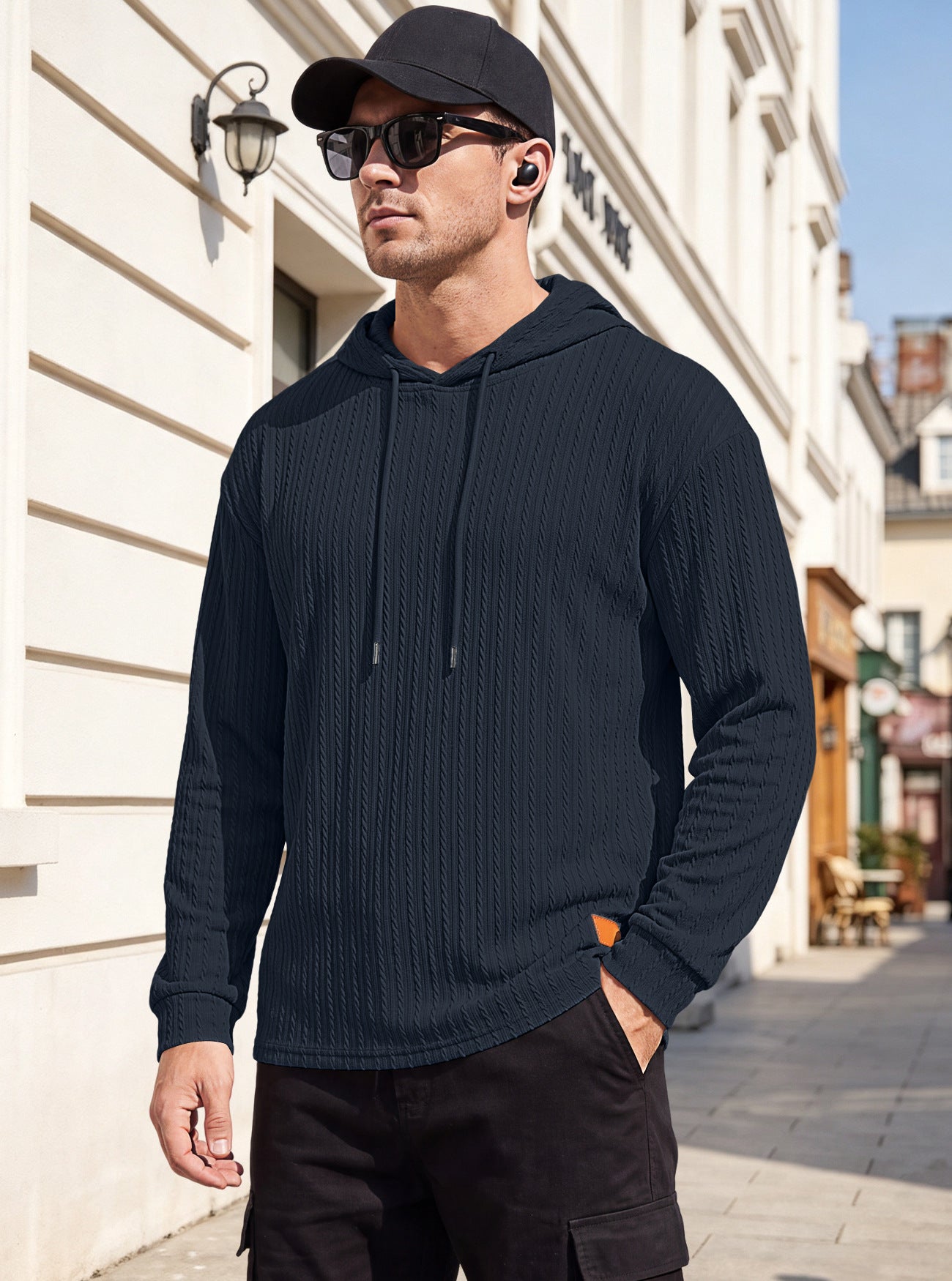 Mens Jacquard Half-zip Hoodie Pullover Knitwear