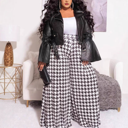 Casual Houndstooth Wide-leg Pants For Women
