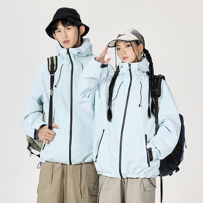 Outdoor Windproof And Waterproof Bomber Jacket Couples Style Hooded Trench Coat