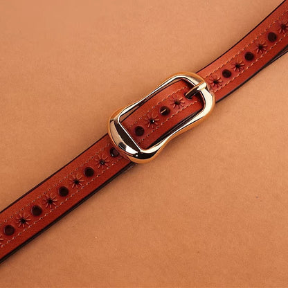 Womens Denim Soft Leather Belt With Pinhole Waistband