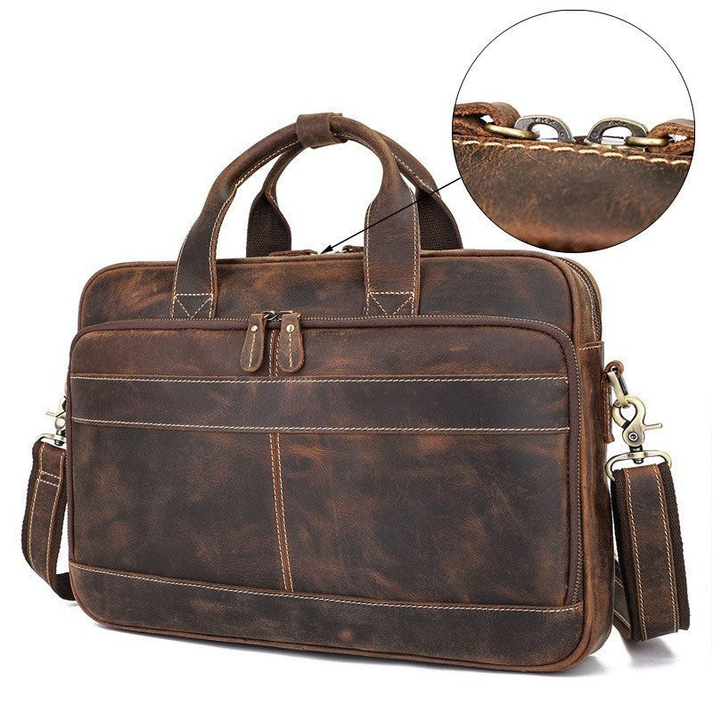 Retro Crazy Horse Leather Multi-Functional Shoulder Briefcase
