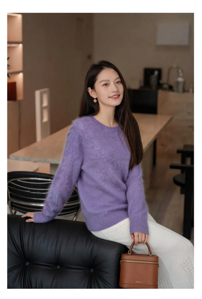 Womens Casual, Loose-fitting, Versatile Solid-color Sweater