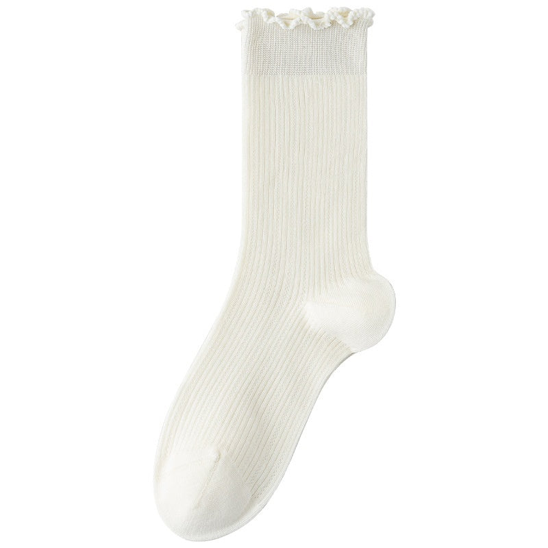 Womens Socks Solid Color Mid-calf Length Summer Thin Style Pure Cotton