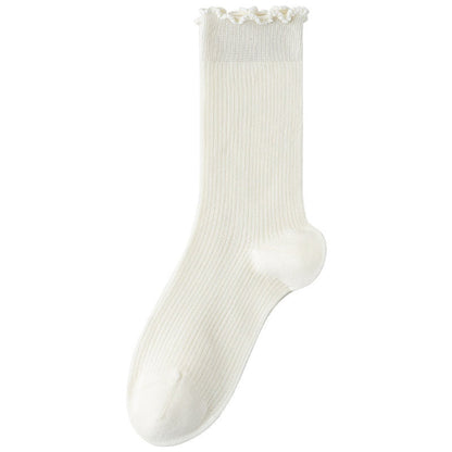 Womens Socks Solid Color Mid-calf Length Summer Thin Style Pure Cotton