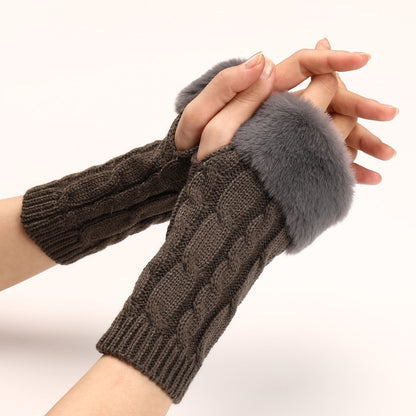 Women's Cable Knit Arm Warmers - Open End Half Finger Gloves with Wool Lining for Fall Winter Cold Weather