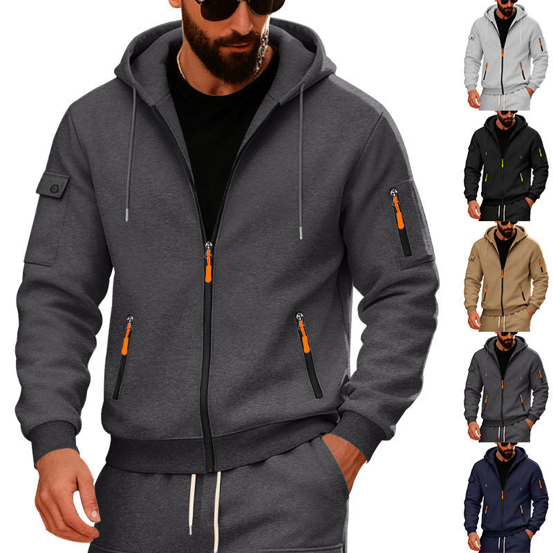 Cross-border Autumn & Winter Men's Loose Hoodie, Zip-Up Cardigan With Side Pockets, Oversized Casual Sports Sweatshirt Jacket For Foreign Trade