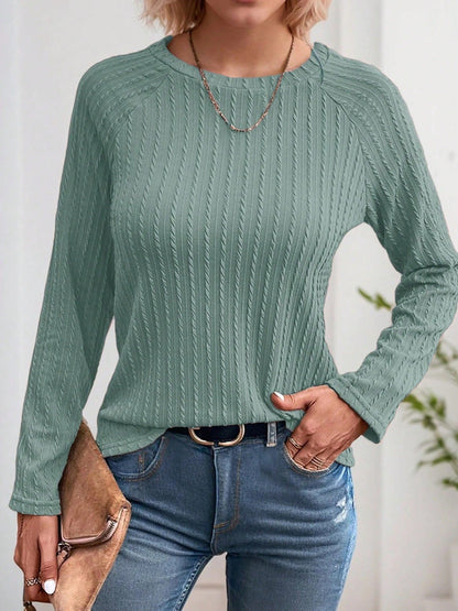 Aliexpress New Tops For Women Cross-Border Amazon European And American Autumn And Winter Long-Sleeved Round Neck T-Shirts Pure Color Tops For Women