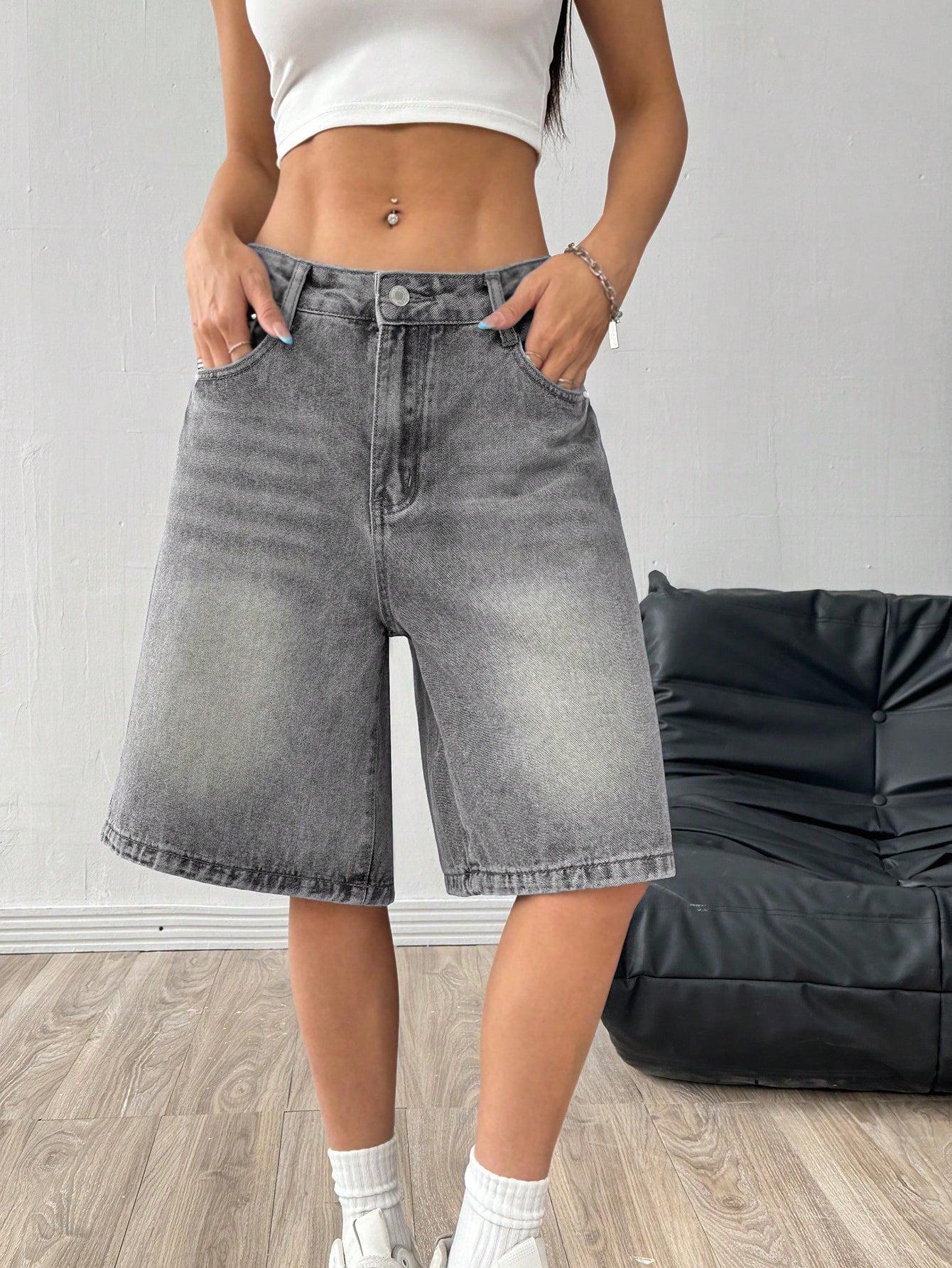 Womens Loose-Fit Casual Wide-Leg Denim Shorts