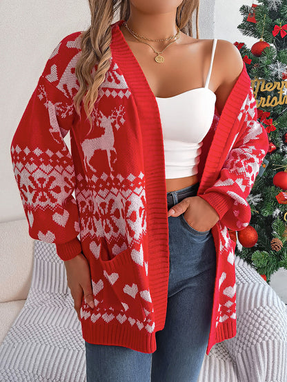 Women's Christmas Deer Print Cardigan Sweater