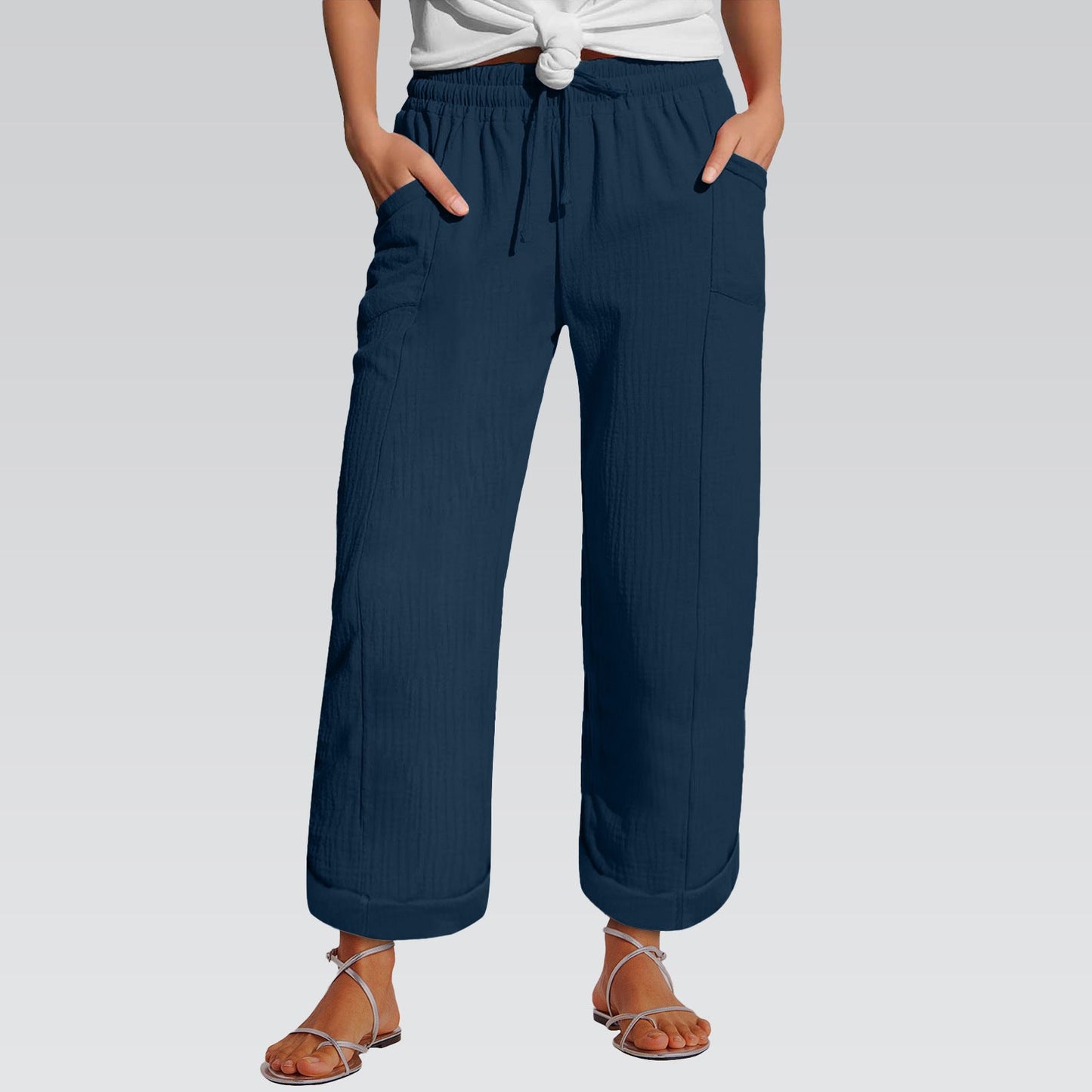 High-waisted Belted Loose-fitting Wide-leg Trousers For Women
