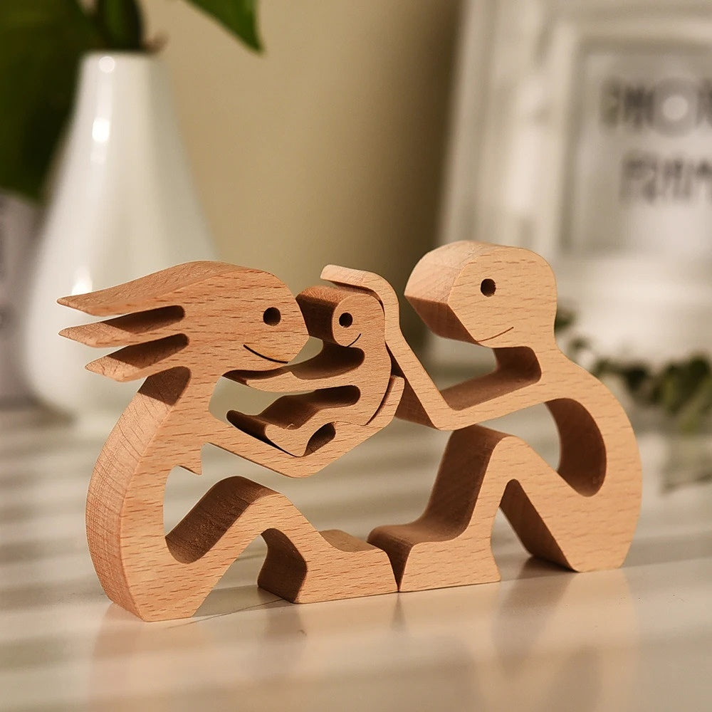 DIY Wooden Dog Figurine Sculpture Home Decor