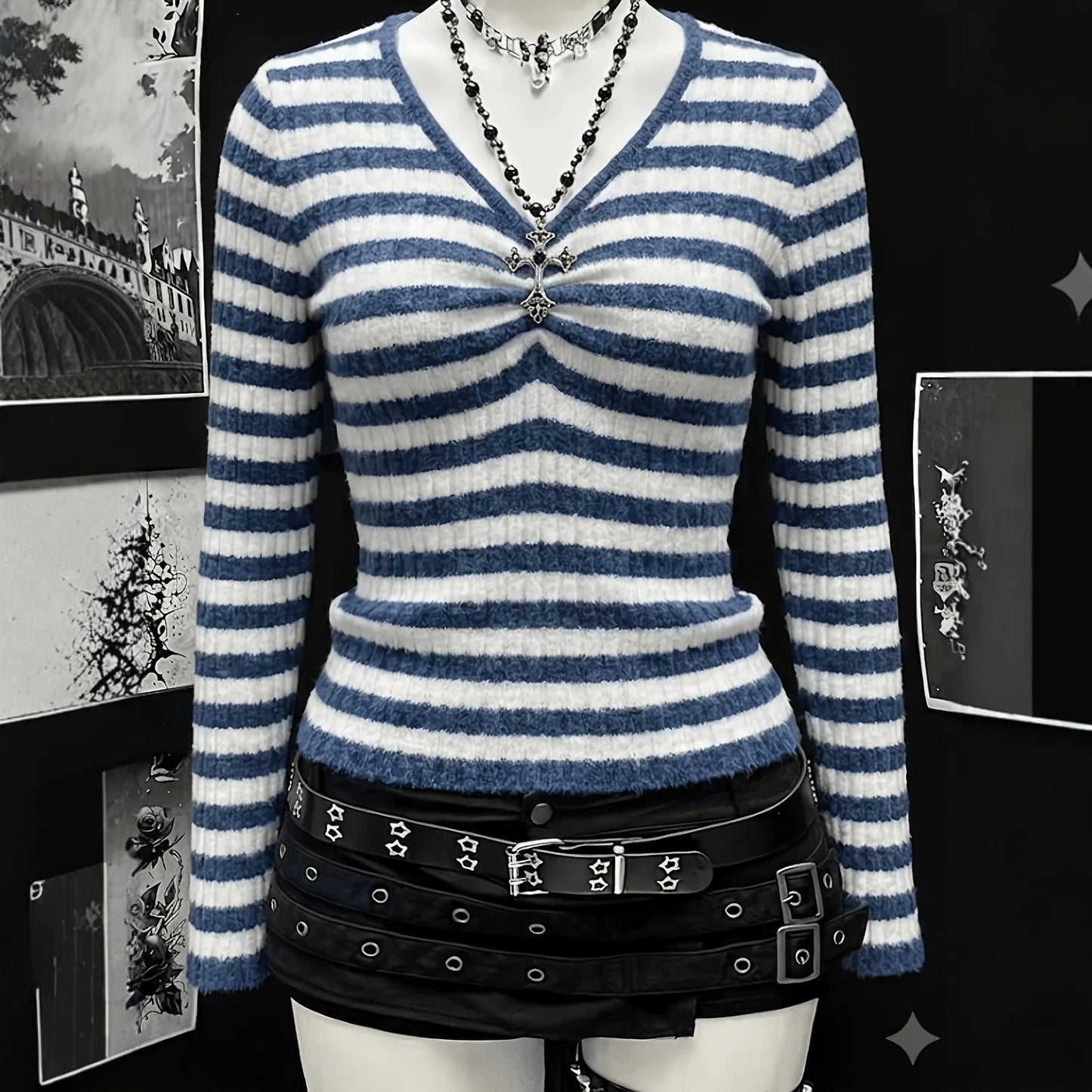 Plus-size Womens Sexy Ribbed V-neck Long-sleeve