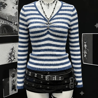 Plus-size Womens Sexy Ribbed V-neck Long-sleeve