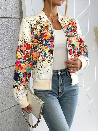 Printed European And American-style Fashionable Zippered Outer Jacket