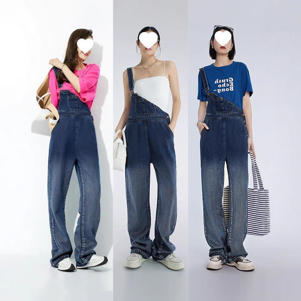 Womens Single-shoulder Straight-leg Wide-leg Trousers