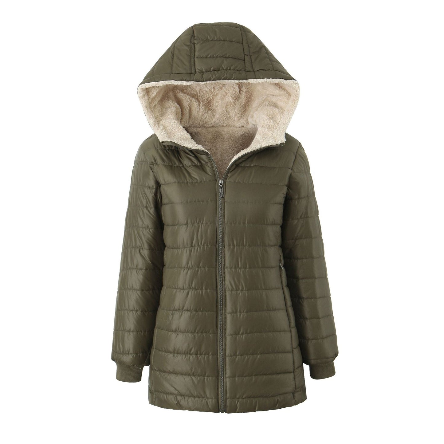 Womens Warm Hooded Fleece-lined Coat