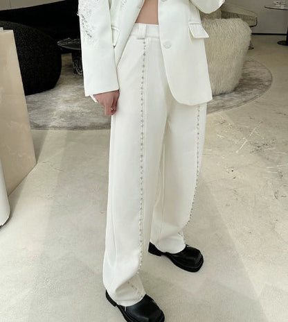 Pearl Rhinestone Shoulder Pad White Suit For Men With A Relaxed Feeling