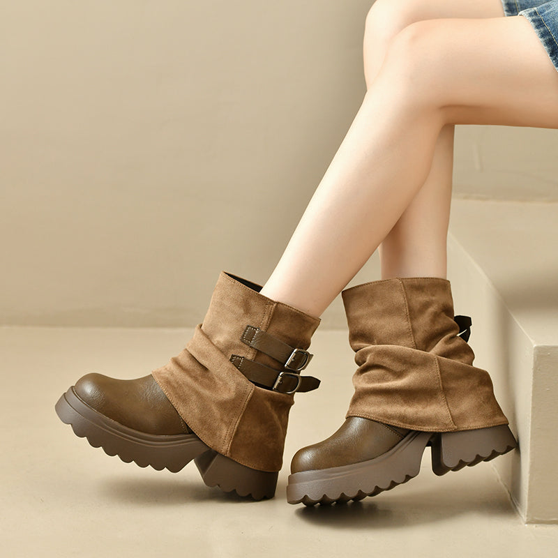 Women Platform Combat Boots 2026 Fall New Trending Slouchy Ankle Boots Maillard Trouser Boots Riding Boots
