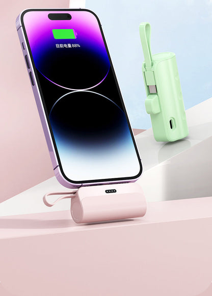 Mini Emergency Power Bank – 3300mAh Portable Charger with Built-In Cable