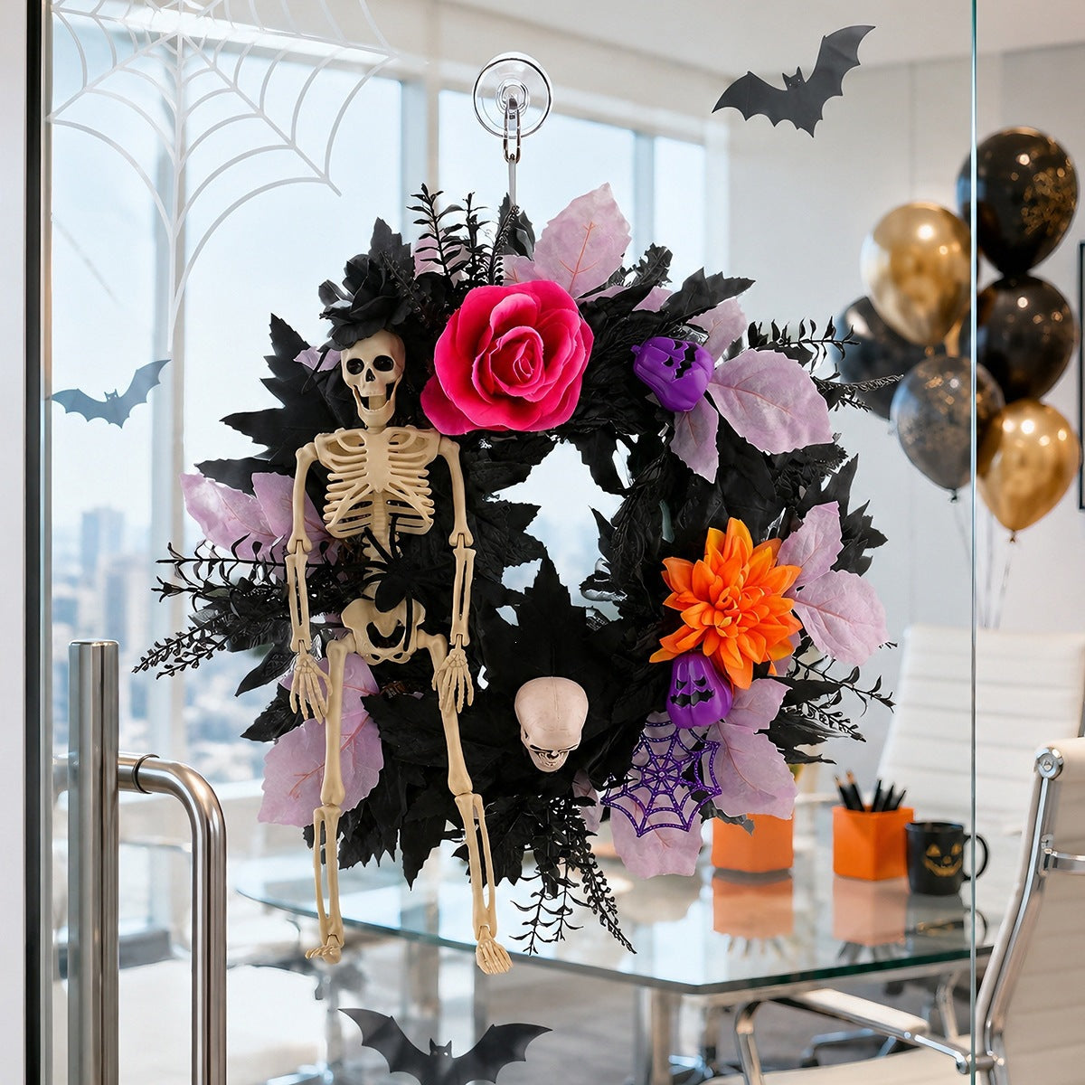 Halloween Skull Wreath Decoration - Spooky Gothic Door Hanger for Home Party Decor