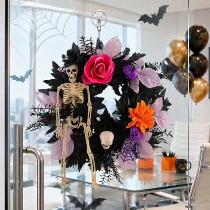 Halloween Skull Wreath Decoration - Spooky Gothic Door Hanger for Home Party Decor