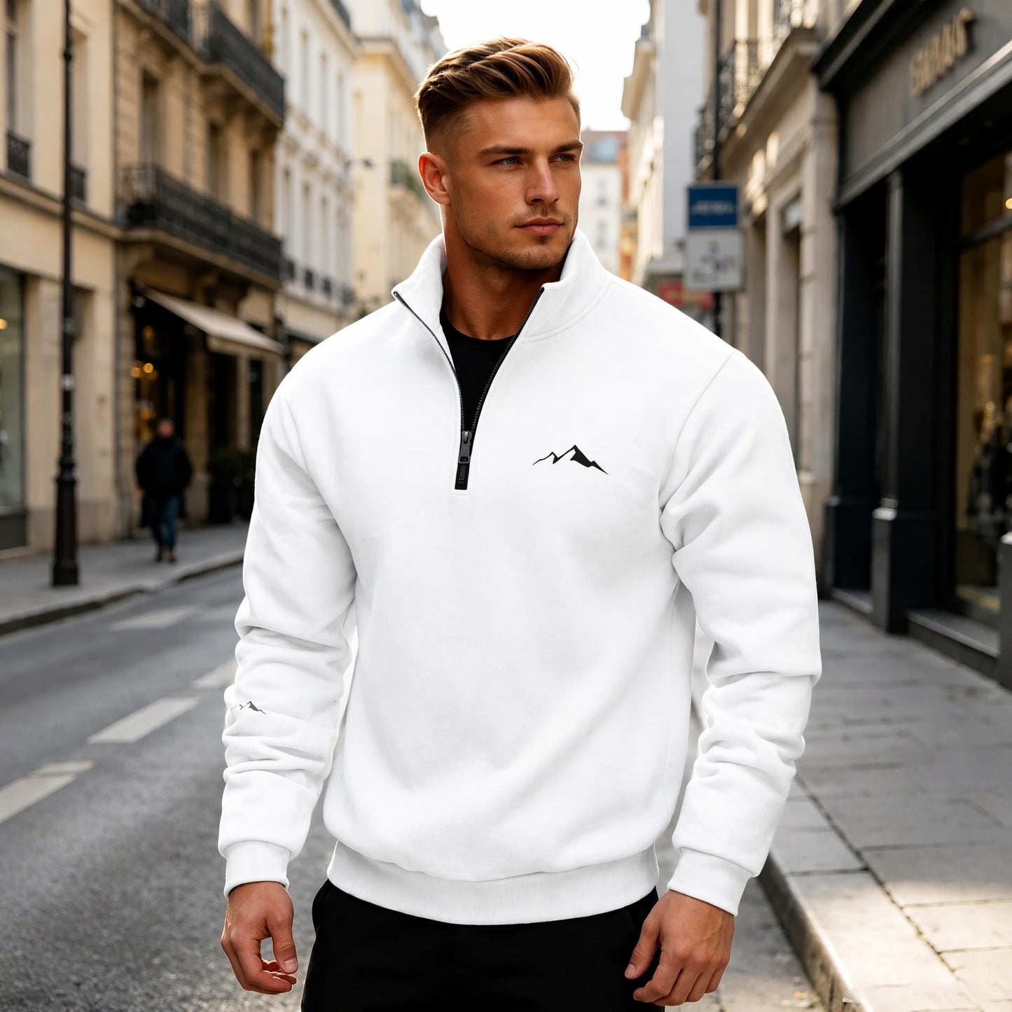 Mid-length Loose-fit Zip-up Casual Hoodie With A Stand-up Collar And Hood
