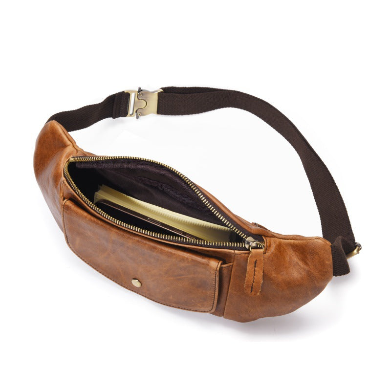 Retro Casual Vegetable Tanned Full-grain Leather Cowhide Chest Bag