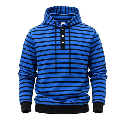 Mens Loose-Fit Striped Hoodie With Three Buttons