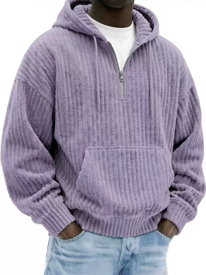 Solid-color Loose-fitting Corduroy Mens Hoodie