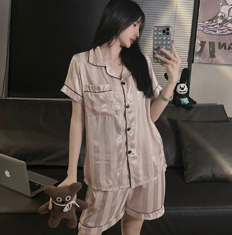 Women's Ice Silk Long Sleeve Home Pajama Set
