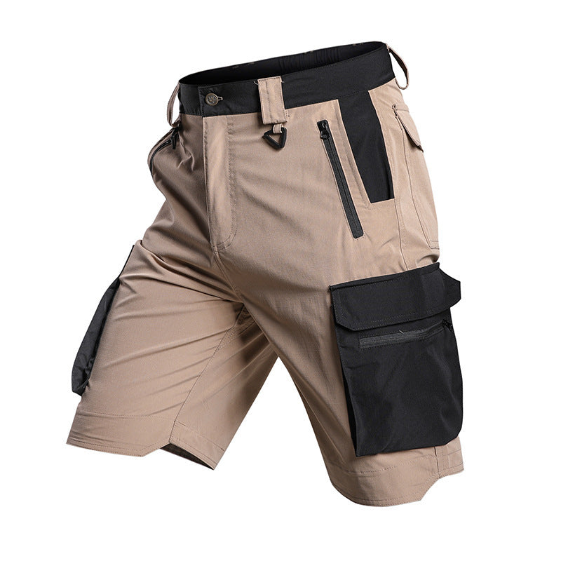 Summer Thin Slightly Elastic Five-Point Pants Outdoor Waterproof Tactical Pants Multi-Pocket Color-Blocking Work Shorts