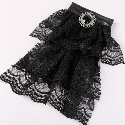 Vintage Embroidered Lace Black Bow Tie