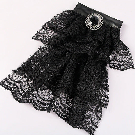 Vintage Embroidered Lace Black Bow Tie