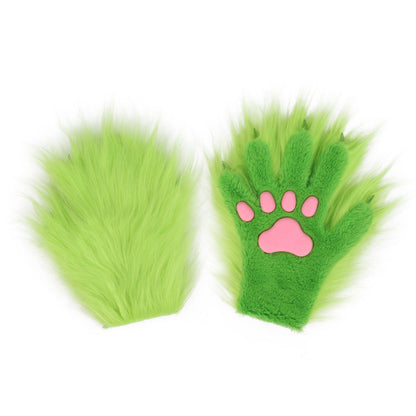 Halloween Long-plush Cat-claw Full-finger And Half-finger Gloves