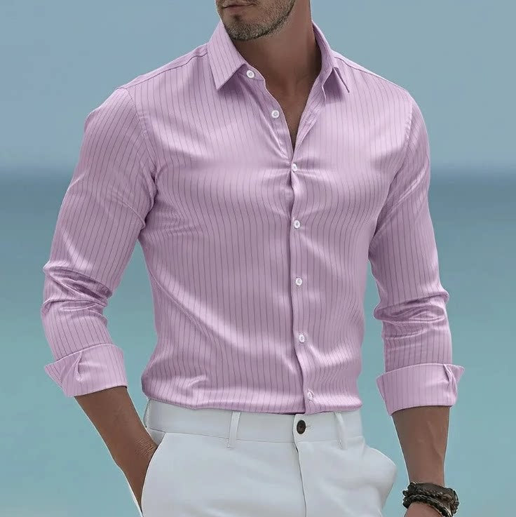 New Cross-border Mens Long-sleeve Striped Shirt